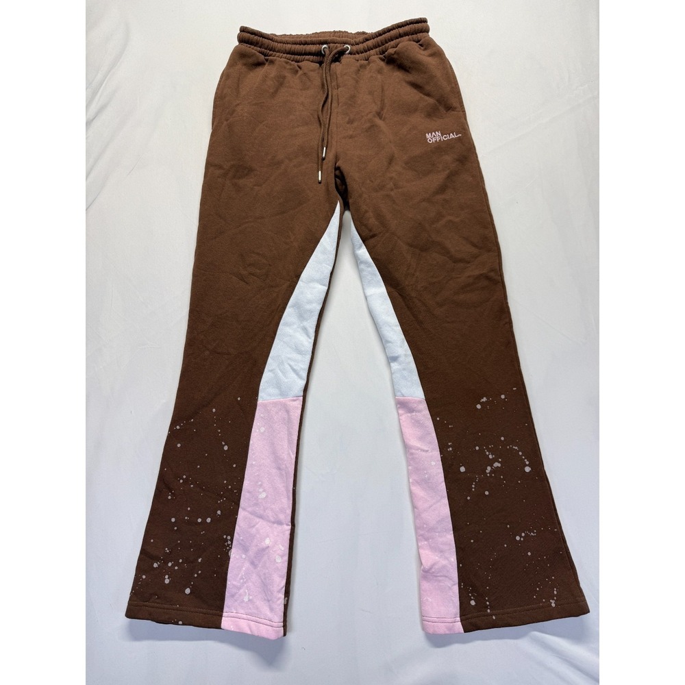 BoohooMAN Regular Gusset Sweatpants Mens Medium Chocolate Brown Paint Splatter